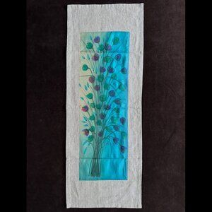 Handmade Tulip Coffee Table Runner, Hand Painted Silk, Linen